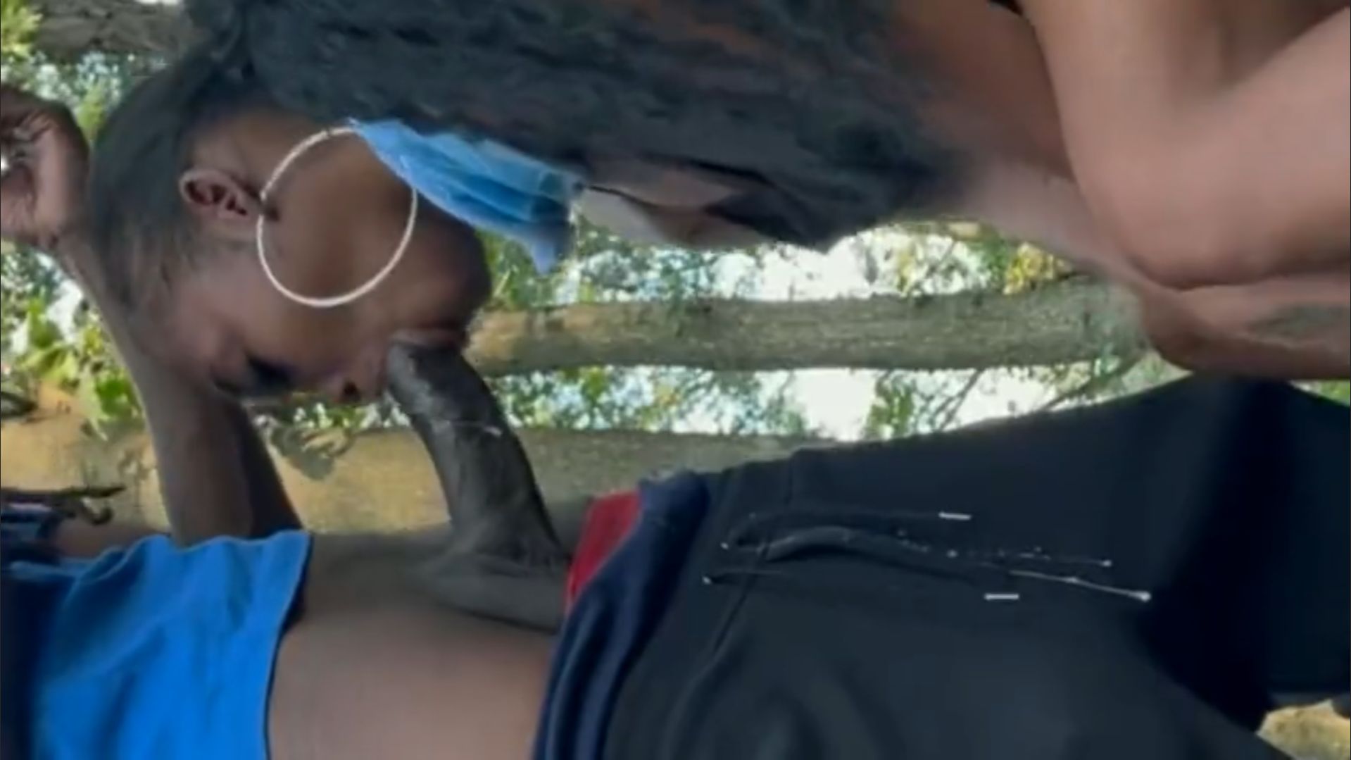 Horny ebony hooker sucks BBC in public for some cash